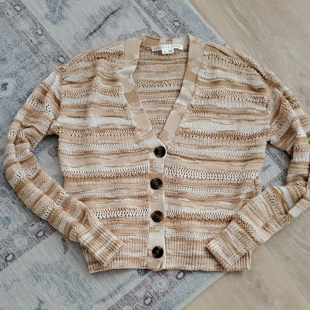 Veronica Beard Goliad Space-Dyed Cardigan Camel Multi SzXS